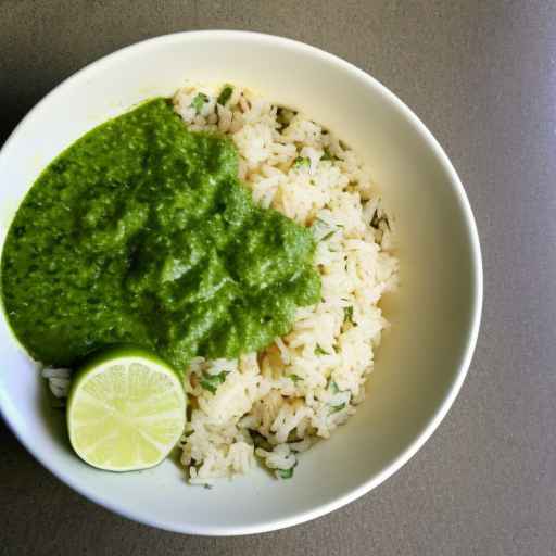Миска из риса с кинзой и лаймом и зеленым соусом