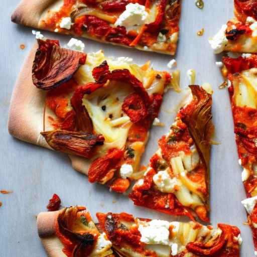 Пицца с артишоками и вялеными томатами с козьим сыром и хлопьями красного перца