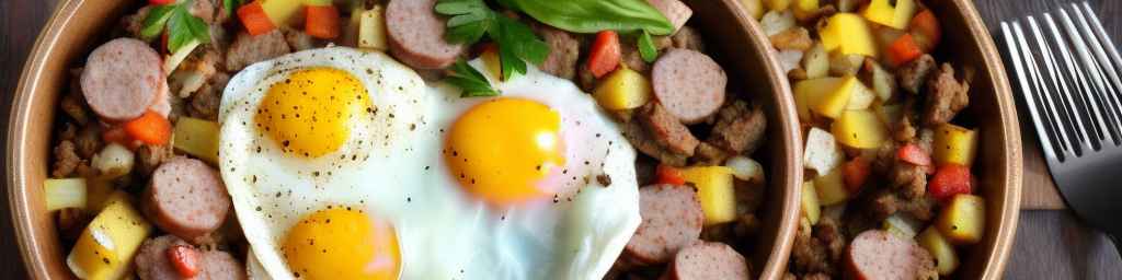 Хаш на завтрак с колбасой и яйцами