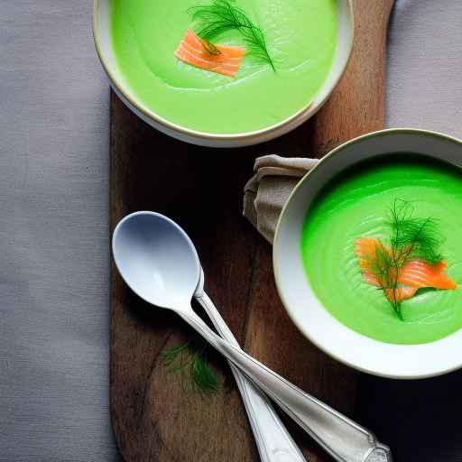 Охлажденный суп из зеленого горошка и лука-порея с копченым лососем