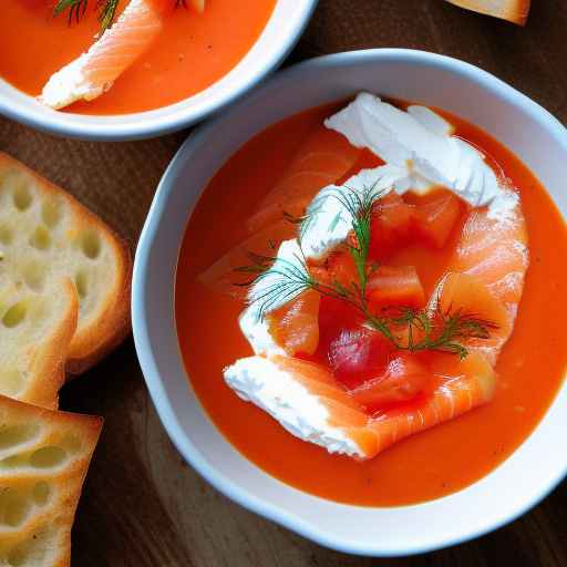 Охлажденный суп из томатов и копченого лосося со сливочным сыром