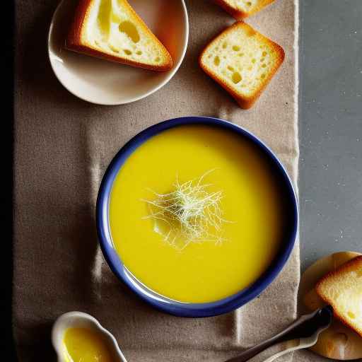 Охлажденный суп из желтых томатов и фенхеля с гренками
