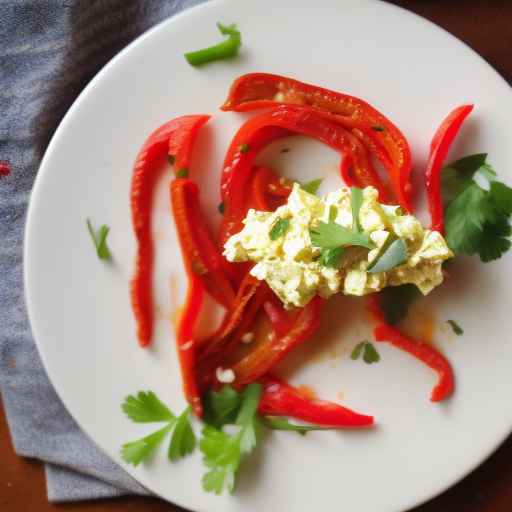 Яичный салат с запеченным красным перцем и чесноком