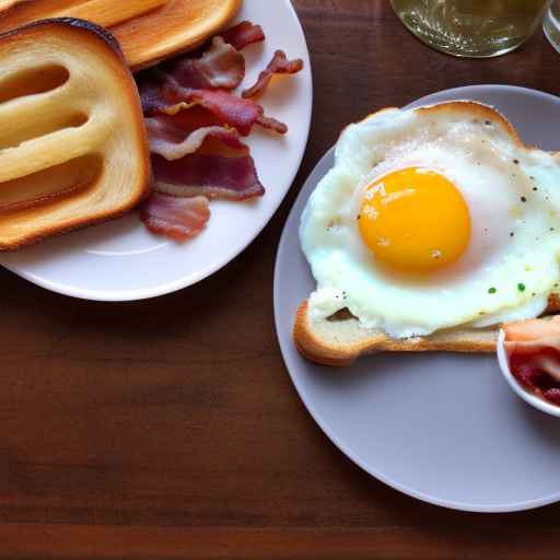Английский завтрак с жареным яйцом, беконом и тостами