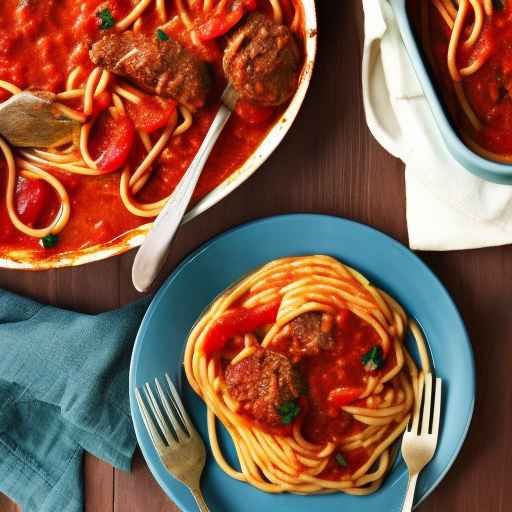 Спагетти с мясом и помидорами