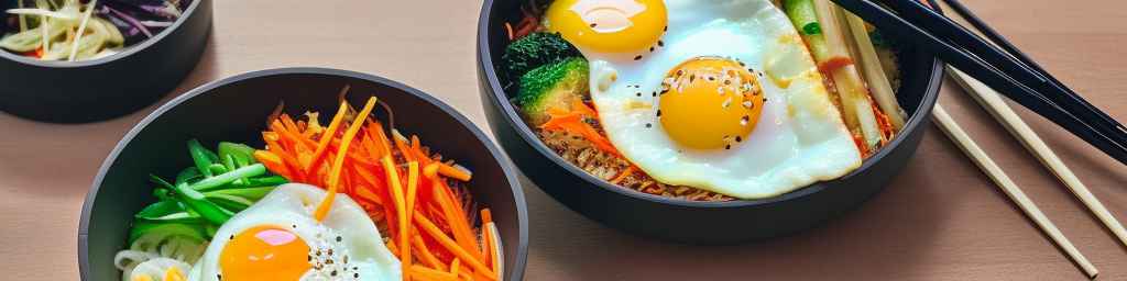 Корейский бибимбап с жареным яйцом и овощной смесью