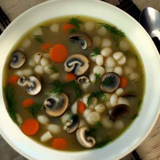 Суп из грибов и ячменя с укропом