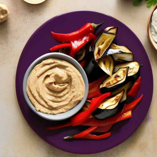 Жареные баклажаны и красный перец с соусом хумус и тахини Рецепт