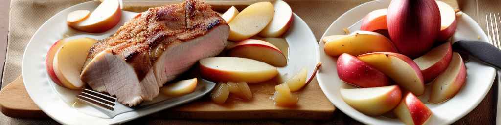 Жареная свиная вырезка с яблоками и луком