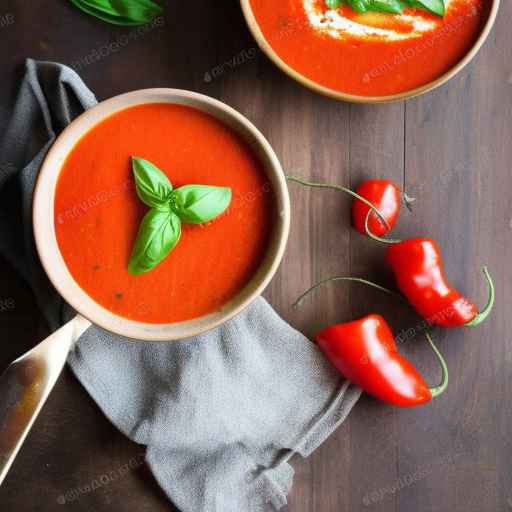 Жареный красный перец и томатный суп с базиликом