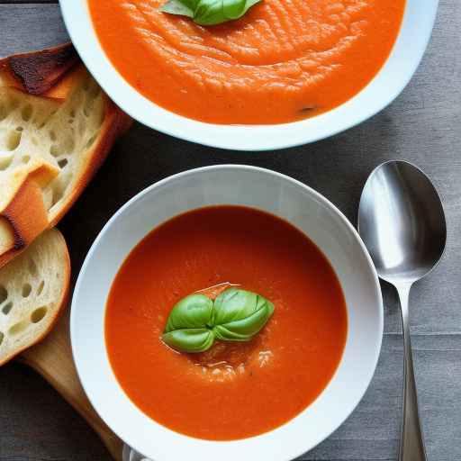 Жареный томатный и чесночный суп с базиликом