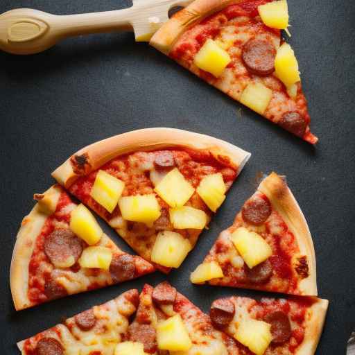 Пицца с колбасой и пепперони с ананасом и луком