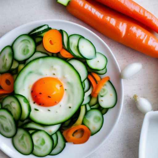 Яичный салат с огурцом и морковными лентами