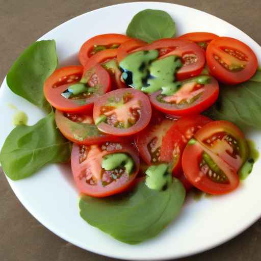 Салат из помидоров с зеленой заправкой и бальзамиком