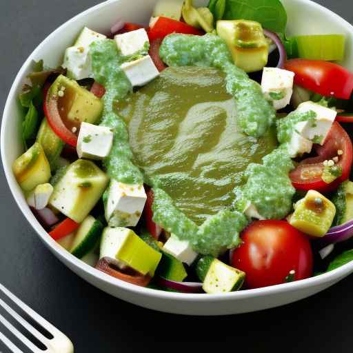 Греческий салат с зеленым соусом